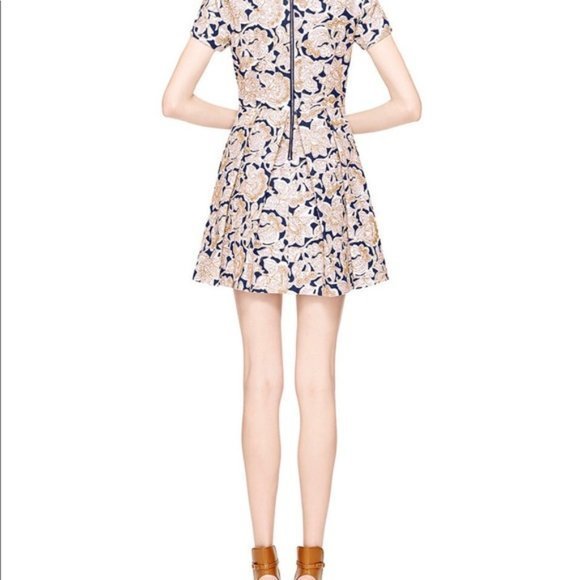 SUNO Pleated Embroidered Canvas Gold Stitching Floral Leaves A-line‎ Dress 4 6 - Picture 2 of 5